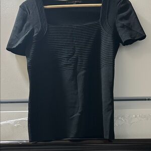 Black Ribbed Square Neck Short Sleeve Top